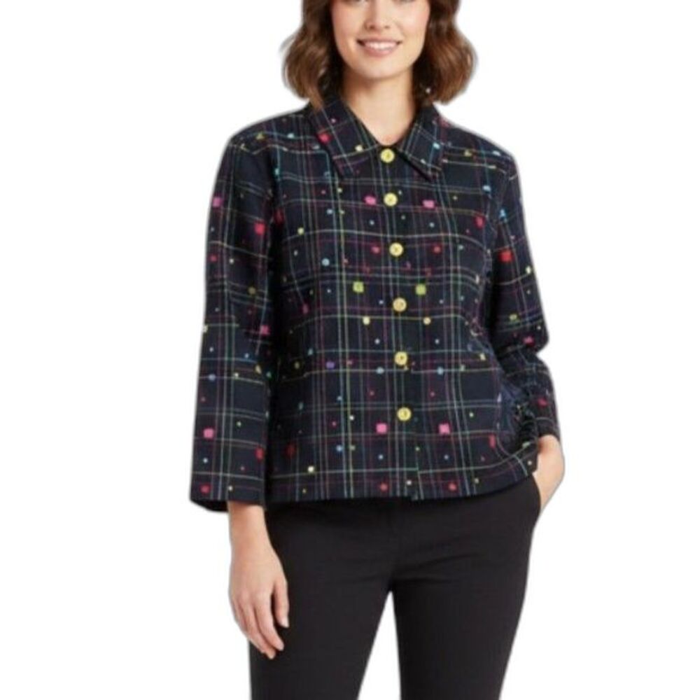 VTG Studio Works Women's Black Multicolor Embroidered 3/4 Sleeve Jacket Size 3X
